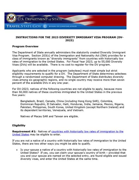 INSTRUCTIONS FOR THE 2023 DIVERSITY IMMIGRANT VISA PROGRA.